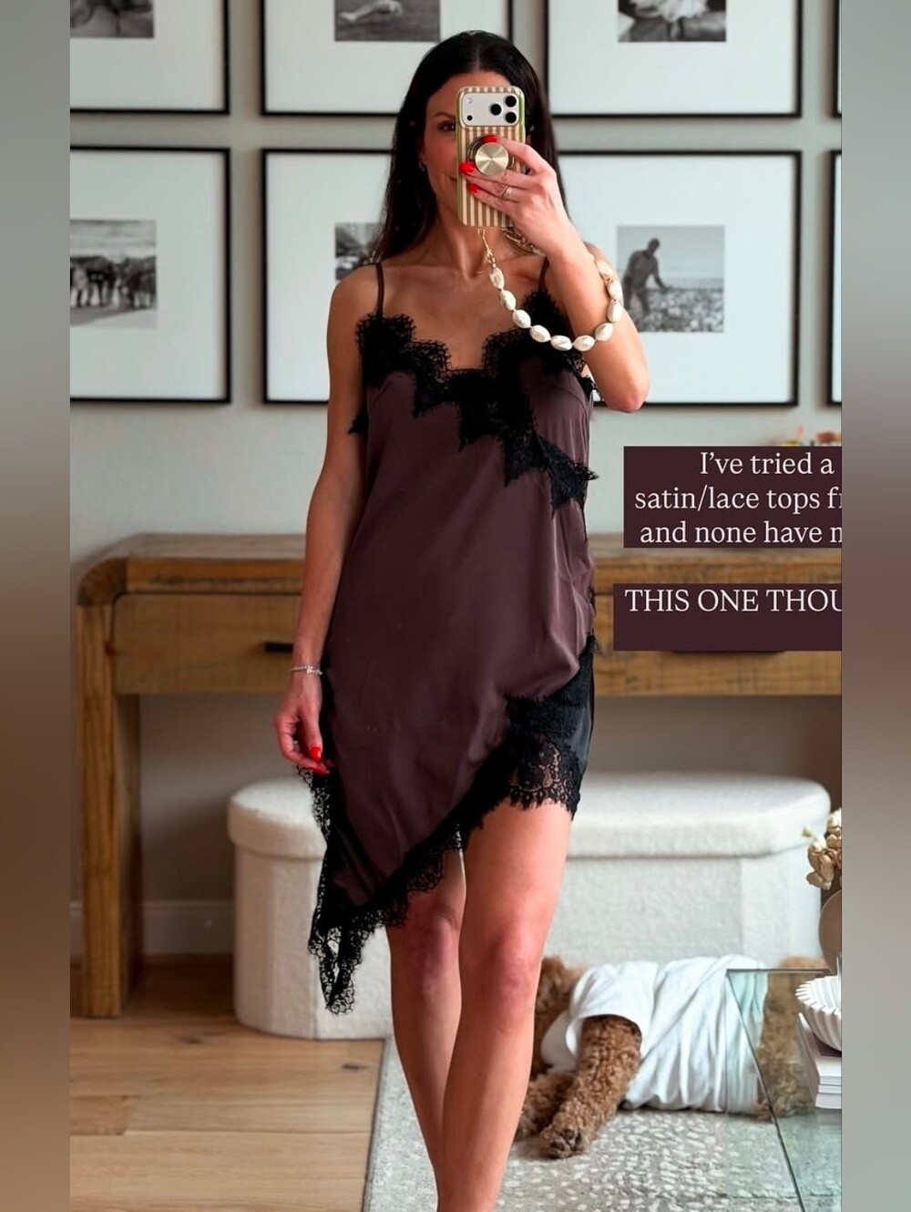 Sz S New Zara ASYMMETRIC SATIN LACE DRESS Brown Black